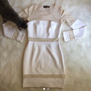 White panel dress with nude mesh